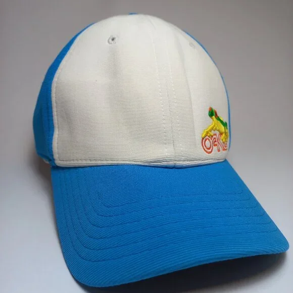 Oakley Frogskins hat men flex fit L XL L/XL Embroidered Cap Frog Blue White Rare - Picture 2 of 10